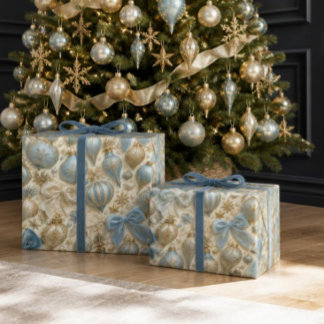 Luxuriöser Babyblauer und Goldener Vintage-Weihnac Geschenkpapier