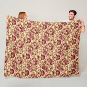 Luxuriöser Barock-Blumen Gold und Burgund Fleecedecke