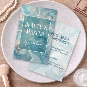 Luxuriöser blauer Marmor-Makeup-Artist & Hairstyli Visitenkarte