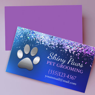 Luxuriöser Blue Glitzer Dog Paw Pet Grooming Servi Visitenkarte