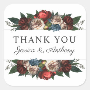 Luxuriöser Blumenstrauß im Juwelton Dankeschön Quadratischer Aufkleber