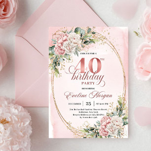 Luxuriöser Bohemian Pastellrosa Blumen 40. Geburts Einladung