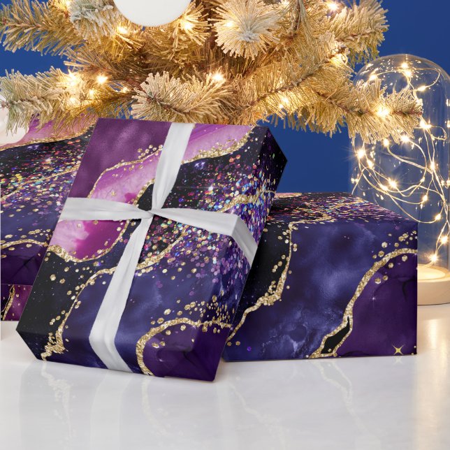Luxuriöser Edelstein Lila Gold Glitter Achat Geschenkpapier (Feiertage)