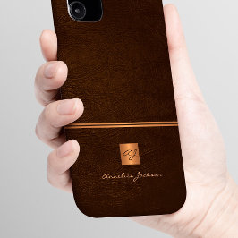 Luxuriöser eleganter Glitzer braun mit Monogramm iPhone 16 Hülle
