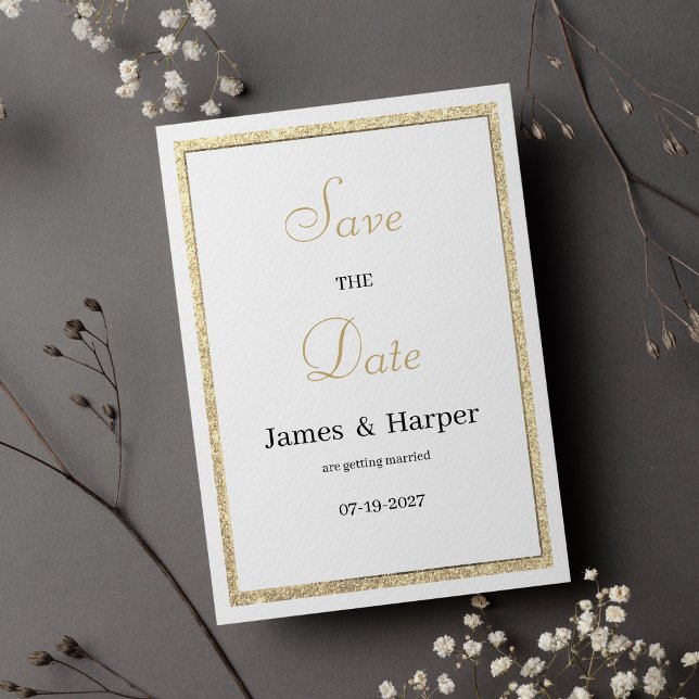 Luxuriöser, eleganter goldfarbener Glitzer Save th Einladung (Luxury white elegant gold glitter Save the Date)