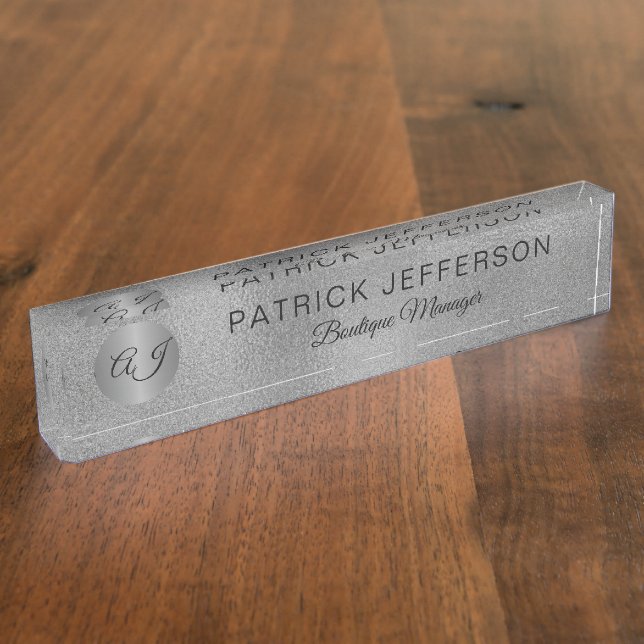 Luxuriöser eleganter silberner Glitzer mit Monogra Namensplakette (Seite)