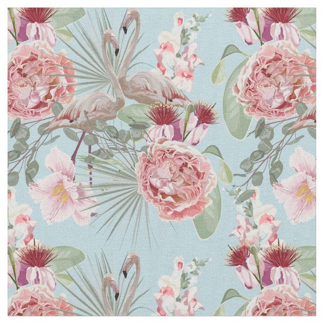 Luxuriöser Flamingo mit Ventilatorpüree und Blautö Stoff (Nahaufnahme)