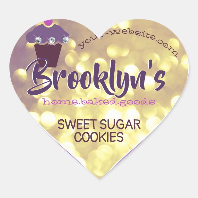Luxuriöser Glamour Lila Gold Glitzer Cupcake Backe Herz-Aufkleber (Vorderseite)