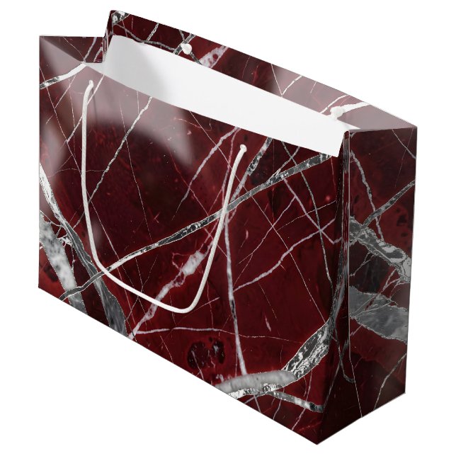 Luxuriöser glänzender roter Marmor Große Geschenktüte (Vorderseite Schrägansicht)