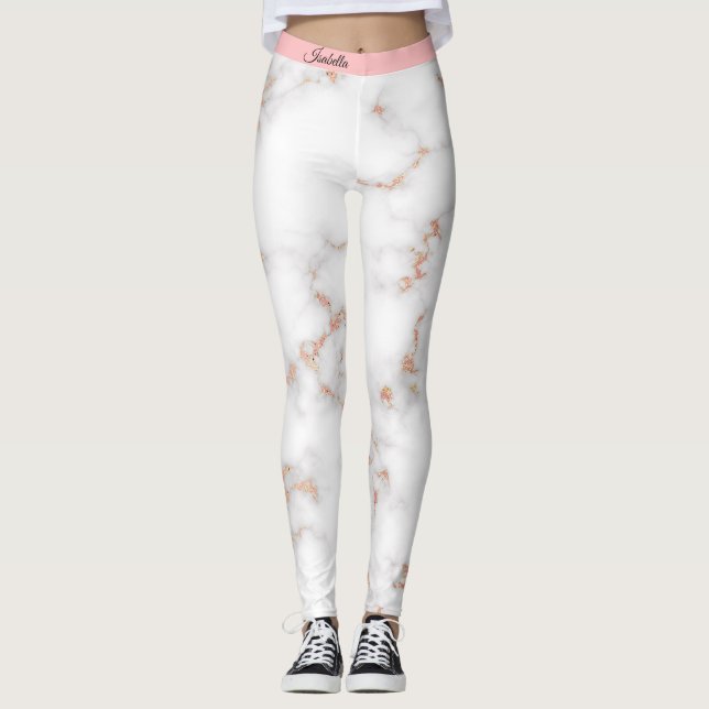 Luxuriöser Glitzer Rosa weißer Marmor Hinzufügen T Leggings (Vorderseite)