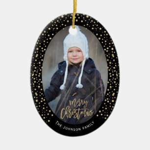 Luxuriöser Gold-Schwarz-Glitter-Punkte-Weihnachtsf Keramik Ornament