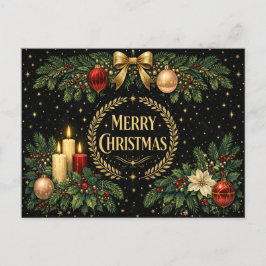 Luxuriöser goldener Art Deco-Weihnachtskranz Feiertagspostkarte