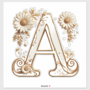 Luxuriöser goldener Buchstabe A mit floralem Gänse Aufkleber