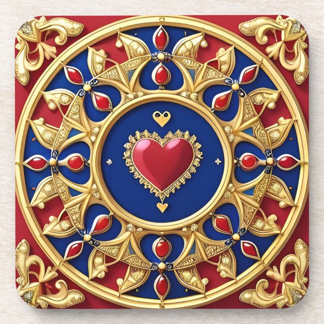 Luxuriöser Goldener Herzrahmen Getränkeuntersetzer (Vorderseite)