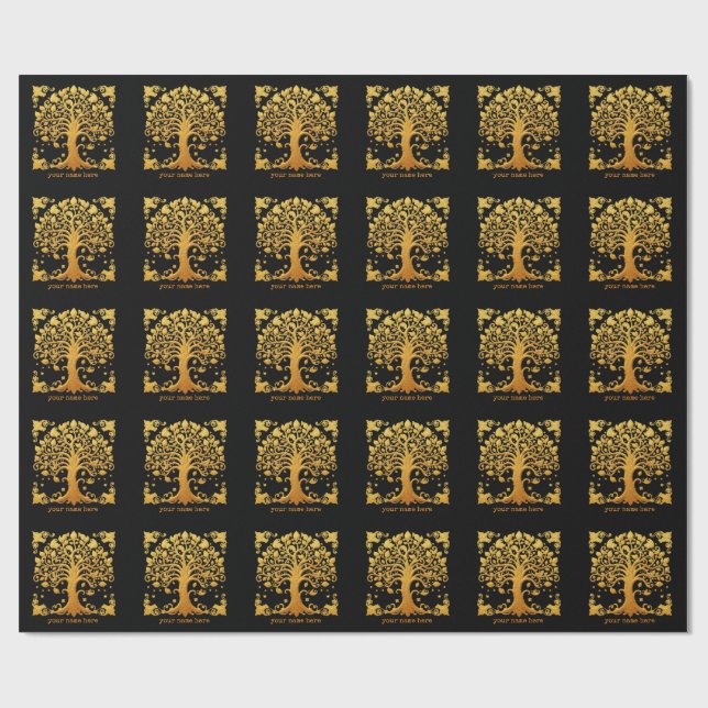 Luxuriöser Goldener Lebensbaum Geschenkpapier (Flach)