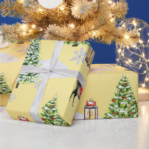 Luxuriöser Goldener Rentiere-Weihnachtsbaum Whimsi Geschenkpapier