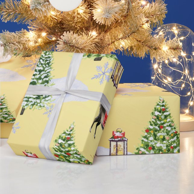 Luxuriöser Goldener Rentiere-Weihnachtsbaum Whimsi Geschenkpapier (Feiertage)