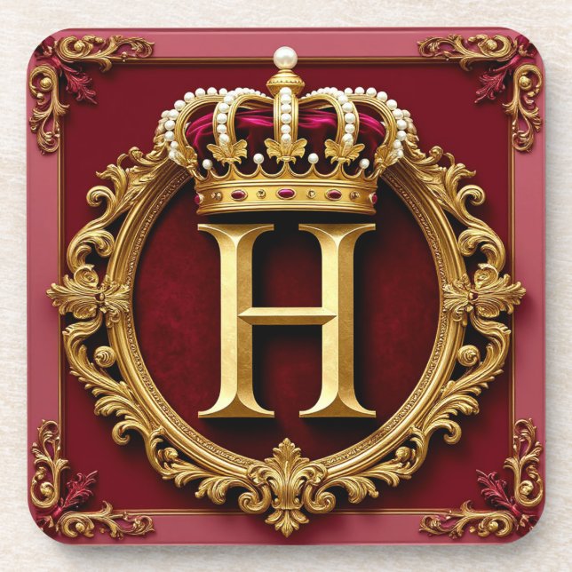 Luxuriöser Goldrahmen mit gekröntem Monogramm Getränkeuntersetzer (Vorderseite)