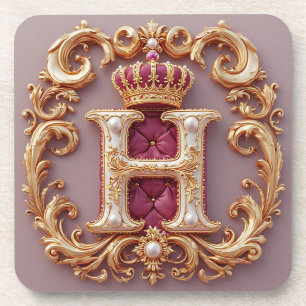Luxuriöser Goldrahmen mit gekröntem Monogramm Getränkeuntersetzer