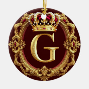 Luxuriöser Goldrahmen mit gekröntem Monogramm Keramik Ornament