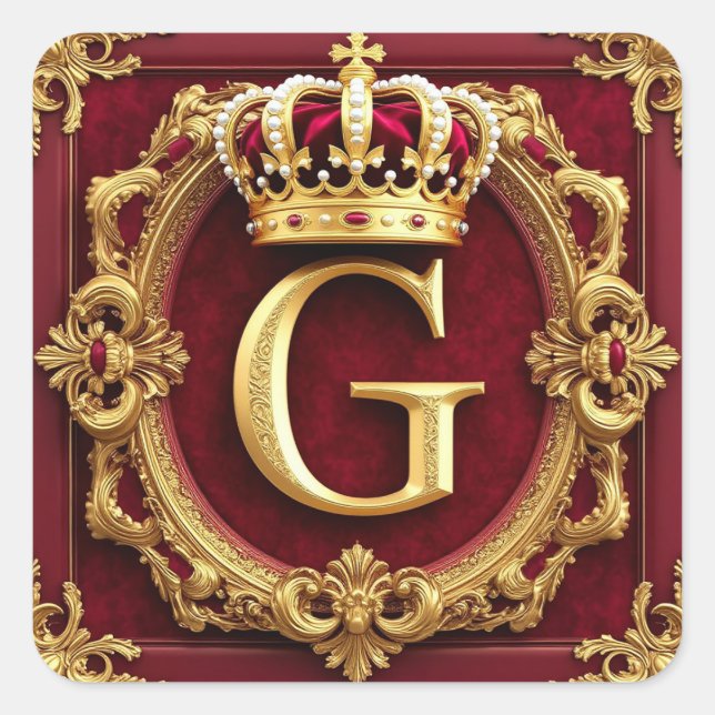 Luxuriöser Goldrahmen mit gekröntem Monogramm Quadratischer Aufkleber (Vorderseite)