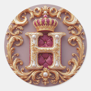 Luxuriöser Goldrahmen mit gekröntem Monogramm Runder Aufkleber