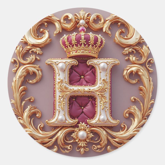 Luxuriöser Goldrahmen mit gekröntem Monogramm Runder Aufkleber (Vorderseite)