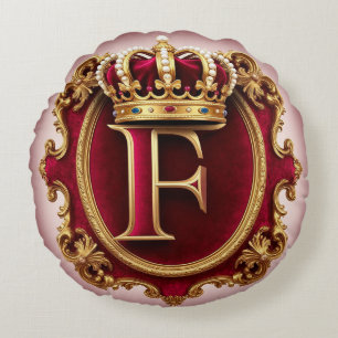 Luxuriöser Goldrahmen mit gekröntem Monogramm Rundes Kissen