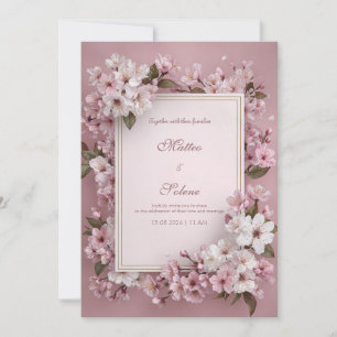 Luxuriöser Goldrahmen Rosa Kirschblüten Hochzeit Einladung