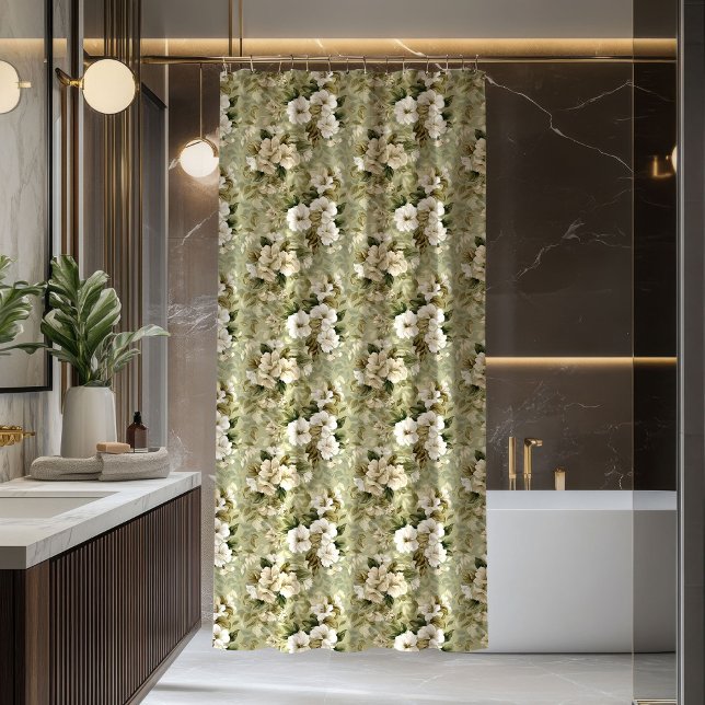 Luxuriöser grüner Duschvorhang mit goldenem Blatta (Lux Green Shower Curtain Gold Foliage Accent)