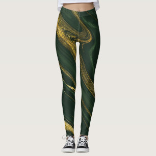 Luxuriöser grüner Onyx: Goldener Marmor. Leggings