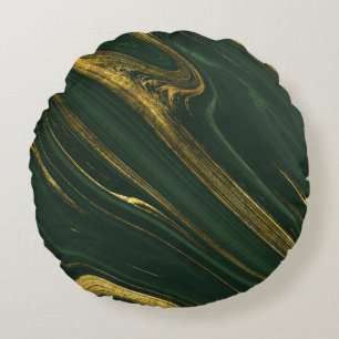 Luxuriöser grüner Onyx: Goldener Marmor. Rundes Kissen