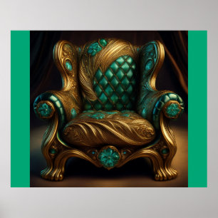 Luxuriöser grüner und goldener Sessel Poster