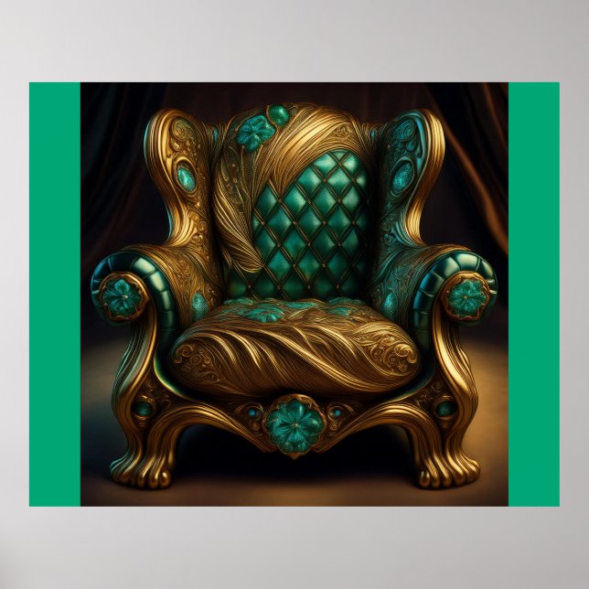 Luxuriöser grüner und goldener Sessel Poster (Vorne)