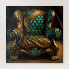 Luxuriöser grüner und goldener Sessel Puzzle
