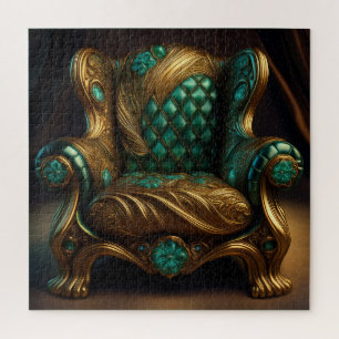 Luxuriöser grüner und goldener Sessel Puzzle