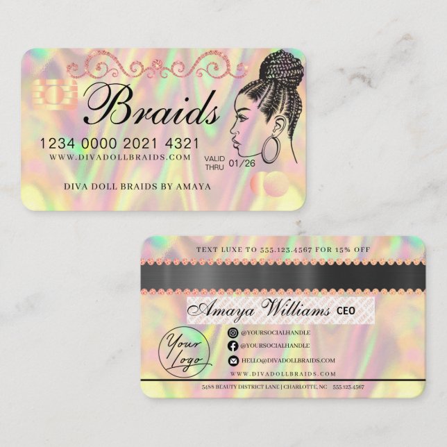 Luxuriöser Holographic Foil Fair Braiding Credit S Visitenkarte (Vorne/Hinten)