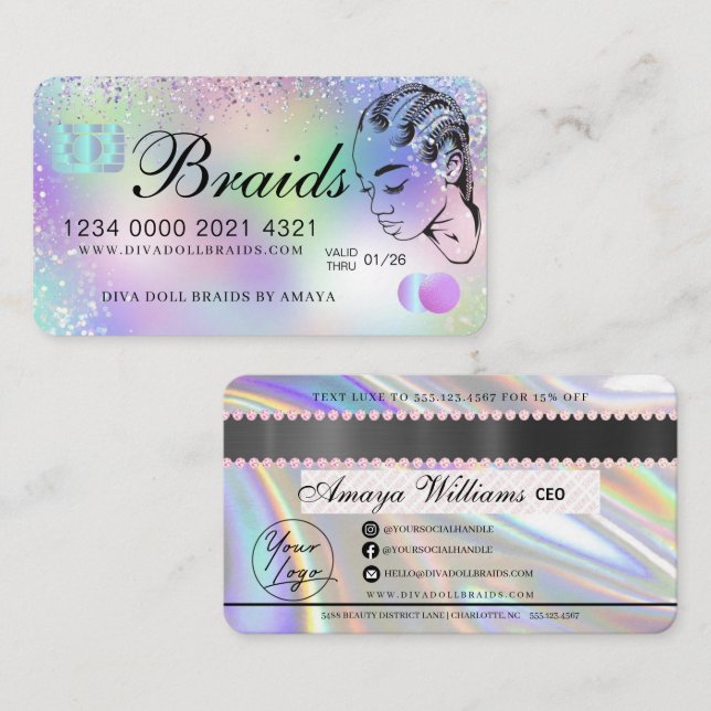 Luxuriöser Holographic Foil Fair Braiding Credit S Visitenkarte (Vorne/Hinten)