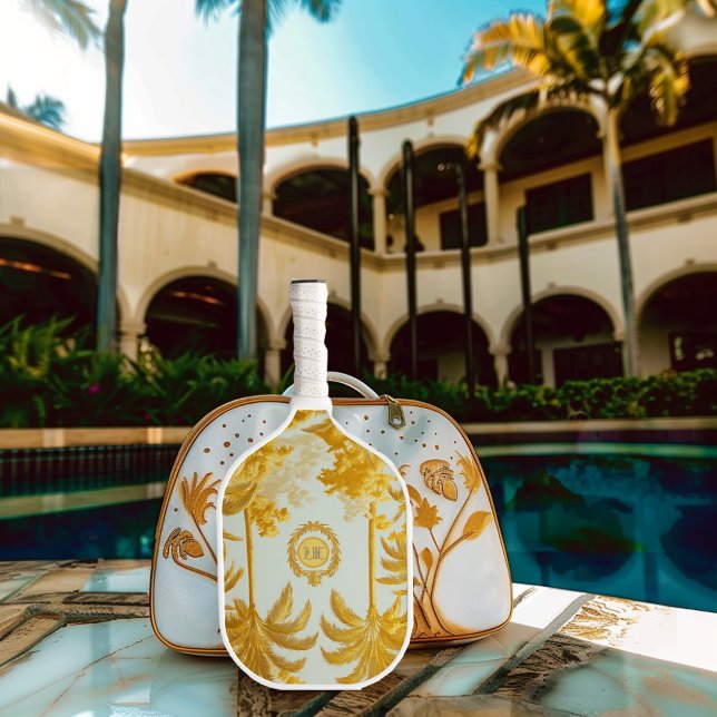 Luxuriöser Imperial Mit Monogramm Gold Palm Tree Pickleball Schläger (Imperial Palms Luxe Monogrammed Pickleball Paddle )