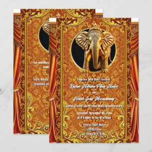 Luxuriöser indischer Elefant in Orange und Gold fü Einladung