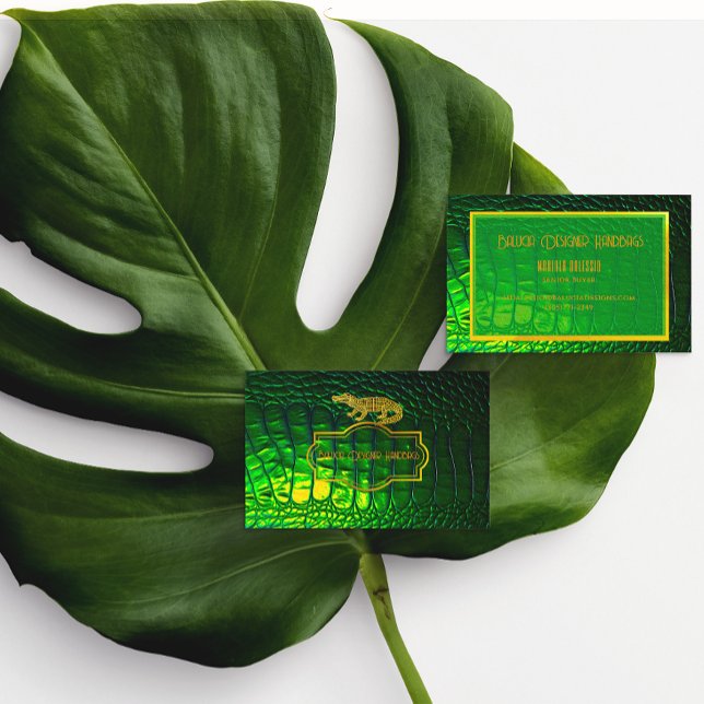 Luxuriöser, irrisierender Green Imitats Crocodile  Visitenkarte (Faux Croc Green Logo Business Cards)