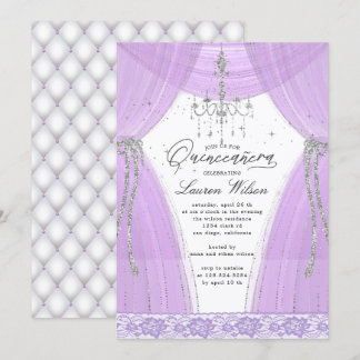 luxuriöser lila Kronleuchter in Quinceanera Einladung