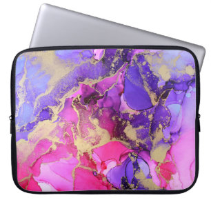 Luxuriöser lila rosa goldener Tintendurchfluss. Fl Laptopschutzhülle