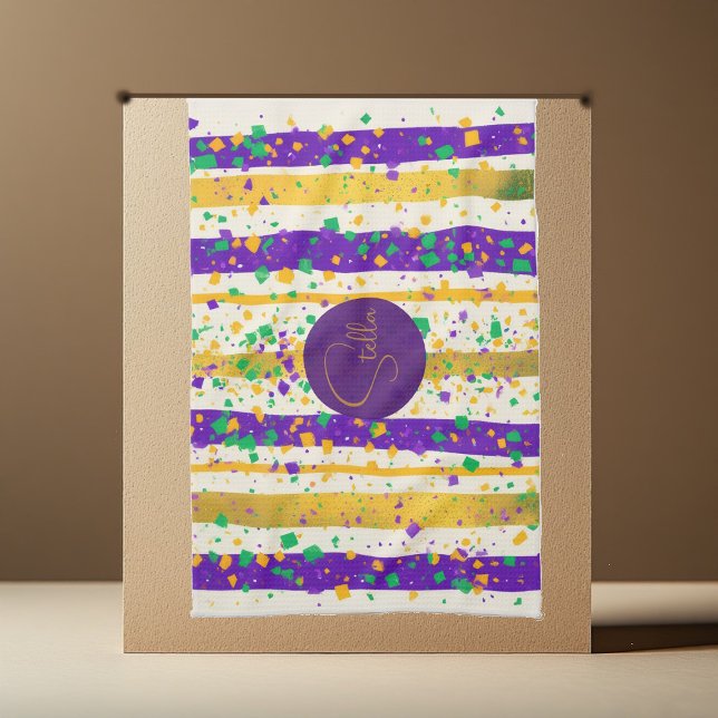 Luxuriöser Mardi Gras lebendiger lila gold grüner  Geschirrtuch (Luxury Mardi Gras Vibrant Purple Gold Green Stripe Kitchen Towel)