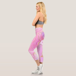Luxuriöser Marmor Glitzer Rosa Lila Gold Capri Leggings