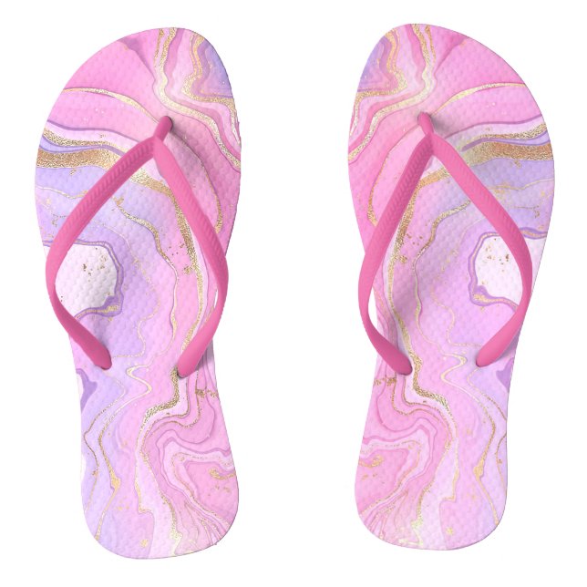 Luxuriöser Marmor Glitzer Rosa Lila Gold Flip Flops (Fußbett)