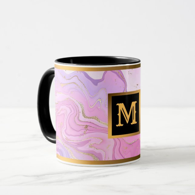 Luxuriöser Marmor Glitzer Rosa Lila Gold Tasse (Vorderseite Links)