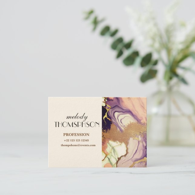 Luxuriöser Marmor Glitzer Rosa Lila Gold Visitenkarte (Stehend Vorderseite)