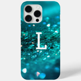 Luxuriöser Mit Monogramm türkisfarbener Glitzer Case-Mate iPhone Hülle