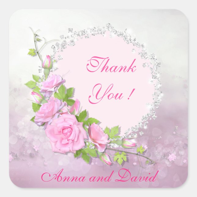 Luxuriöser moderner Glitzer Blumen Ihren Text hinz Quadratischer Aufkleber (Vorderseite)